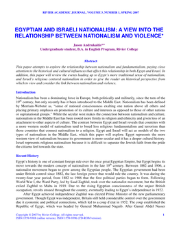 Egyptian and Israeli Nationalism: a View Into the Relationship Between Nationalism and Violence*