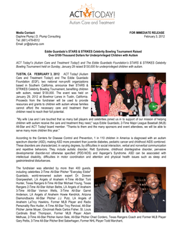 Press Release Stars and Strikes Celebrity Bowling