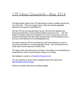 13F Ideas Quarterly - May 2014