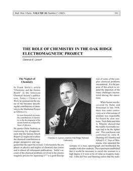 The Role of Chemistry in the Oak Ridge Electromagnetic Project