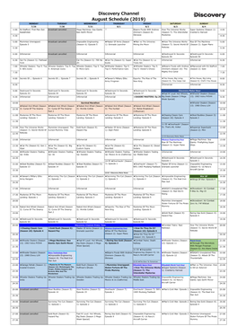 Discovery Channel August Schedule (2019)