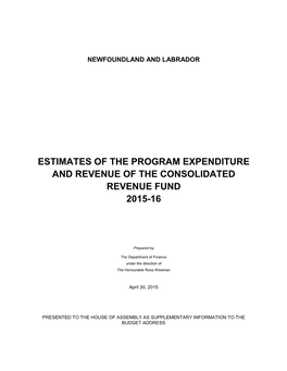Estimates of the Program Expenditure and Revenue of the Consolidated Revenue Fund 2015-16