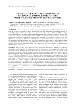 Notes on the Genus Brachistosternus (Scorpiones, Bothriuridae) in Chile, with the Description of Two New Species