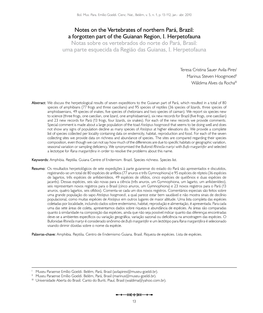 A Forgotten Part of the Guianan Region, I. Herpetofauna Notas Sobre Os Vertebrados Do Norte Do Pará, Brasil: Uma Parte Esquecida Da Região Das Guianas, I