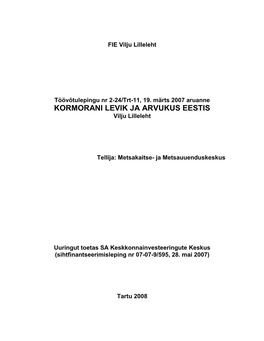 Kormorani Levik Ja Arvukus Eestis 2007