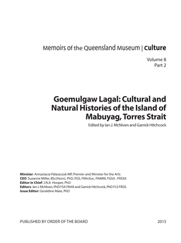 Cultural and Natural Histories of the Island of Mabuyag, Torres Strait Edited by Ian J