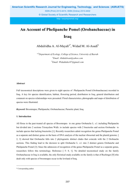 An Account of Phelipanche Pomel (Orobanchaceae) in Iraq