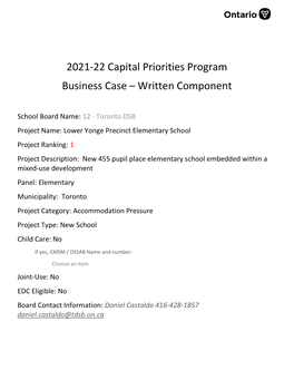 2021-22 Capital Priorities Program Business Case – Written Component
