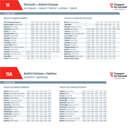 11 Plymouth to Bodmin Parkway Via Dobwalls | Liskeard | Tideford | Landrake | Saltash