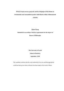 PPAD, Porphyromonas Gingivalis and the Subgingival Microbiome in Periodontitis and Autoantibody-Positive Individuals at Risk Of