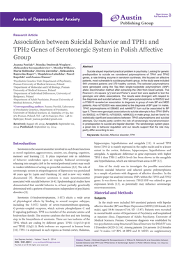 Association Between Suicidal Behavior and TPH1 and TPH2 Genes of Serotonergic System in Polish Affective Group