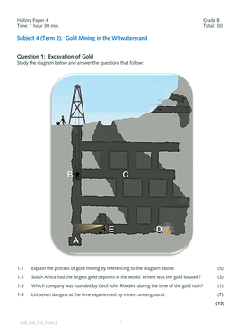 Subject 4 (Term 2): Gold Mining in the Witwatersrand Question 1