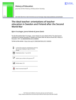The Ideal Teacher: Orientations of Teacher Education in Sweden and Finland After the Second World War