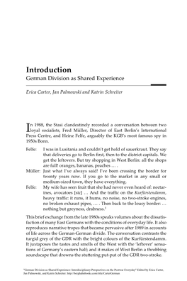 Introduction German Division As Shared Experience