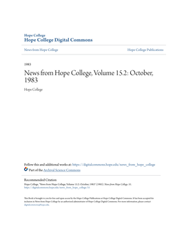 News from Hope College, Volume 15.2: October, 1983 Hope College