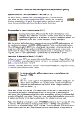 Storia Del Computer Con Microprocessore (Fonte Wikipedia)