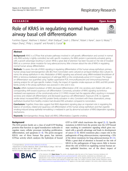 Role of KRAS in Regulating Normal Human Airway Basal Cell Differentiation Fumihiro Ogawa1, Matthew S