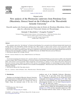 New Analysis of the Pleistocene Carnivores from Petralona Cave