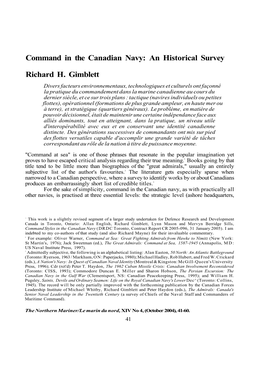 Command in the Canadian Navy: an Historical Survey