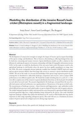 Modelling the Distribution of the Invasive Roesel's Bush-Cricket