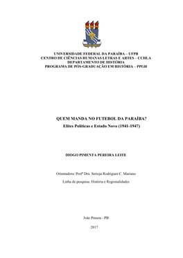 QUEM MANDA NO FUTEBOL DA PARAÍBA? Elites Políticas E Estado Novo (1941-1947)