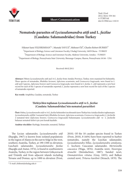 Nematode Parasites of Lyciasalamandra Atifi and L. Fazilae (Caudata: Salamandridae) from Turkey