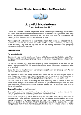 Litha ~ Full Moon in Gemini Friday 1St December 2017