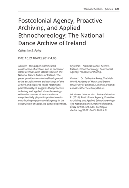 Postcolonial Agency, Proactive Archiving, and Applied Ethnochoreology: the National Dance Archive of Ireland