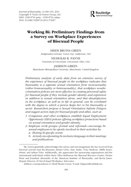 Working Bi: Preliminary Findings from a Survey on Workplace Experiences of Bisexual People