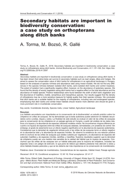 A Case Study on Orthopterans Along Ditch Banks A. Torma, M