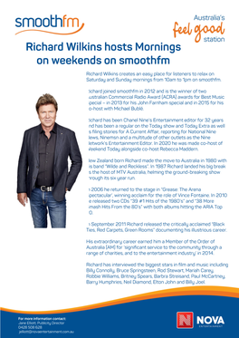 Richard Wilkins Hosts Mornings on Weekends on Smoothfm