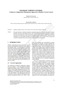 DATABASE VERSION CONTROL a Software Conﬁguration Management Approach to Database Version Control