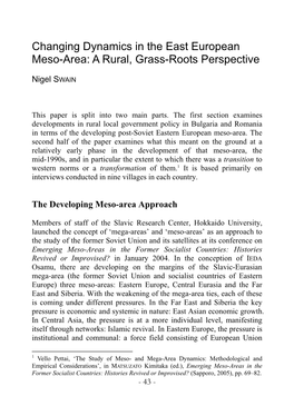 Changing Dynamics in the East European Meso-Area: a Rural, Grass-Roots Perspective