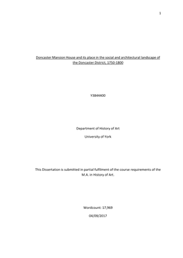 Doncaster Mansion House and Its Place in the Social and Architectural Landscape of the Doncaster District, 1750-1800