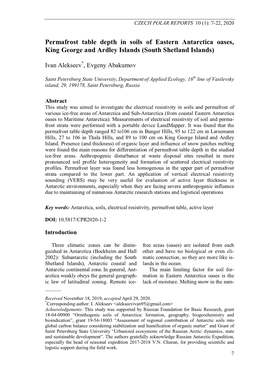 Permafrost Table Depth in Soils of Eastern Antarctica Oases, King George and Ardley Islands (South Shetland Islands)