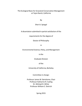 The Ecological Basis for Grassland Conservation Management at Tejon Ranch, California