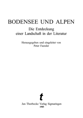 BODENSEE UND ALPEN Die Entdeckung Einer Landschaft in Der Literatur