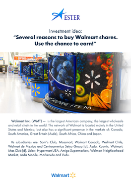 Several Reasons to Buy Walmart Shares. Use the Chance to Earn!”