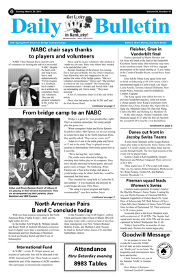10 Daily Bulletin NABC National Tournament • Louisville • March 10-20, 2011