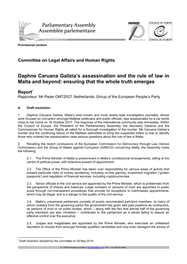Daphne Caruana Galizia's Assassination and the Rule of Law In
