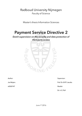 Payment Service Directive 2 Dutch Supervision on the Security and Data Protection of Third Party Access