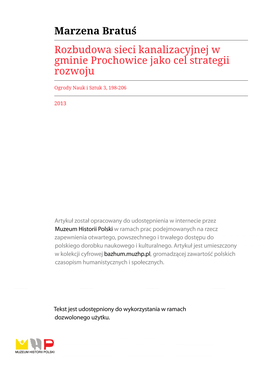 Marzena Bratuś Rozbudowa Sieci Kanalizacyjnej W Gminie Prochowice Jako Cel Strategii Rozwoju