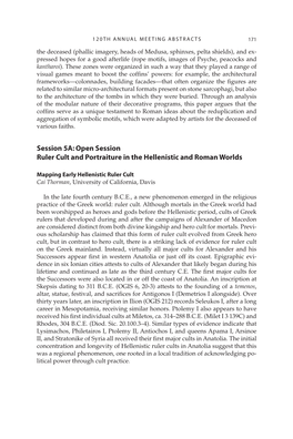 Session 5A: Open Session Ruler Cult and Portraiture in the Hellenistic and Roman Worlds