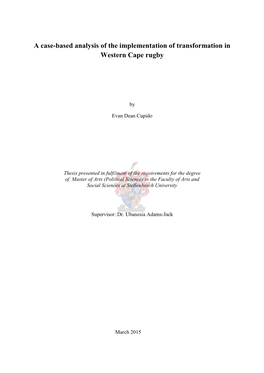 A Case-Based Analysis of the Implementation of Transformation in Western Cape Rugby