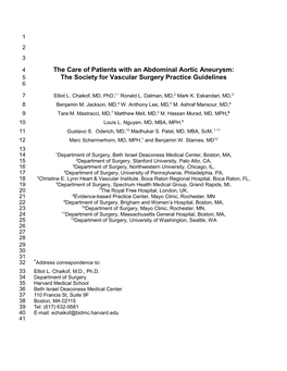 The Care of Patients with an Abdominal Aortic Aneurysm: the Society for Vascular 2841 Surgery Practice Guidelines