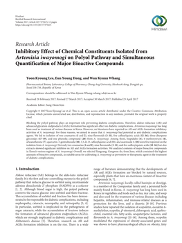 Inhibitory Effect of Chemical Constituents Isolated from Artemisia Iwayomogi on Polyol Pathway and Simultaneous Quantification of Major Bioactive Compounds