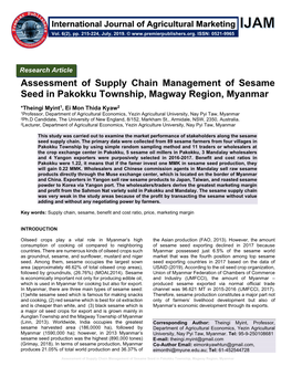 Assessment of Supply Chain Management of Sesame Seed in Pakokku Township, Magway Region, Myanmar