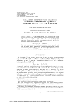 PARAMETER DEPENDENCE of SOLUTIONS of PARTIAL DIFFERENTIAL EQUATIONS in SPACES of REAL ANALYTIC FUNCTIONS 1. Introduction In