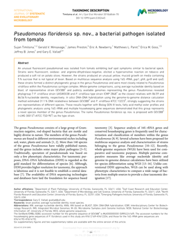 Pseudomonas Floridensis Sp. Nov., a Bacterial Pathogen Isolated from Tomato