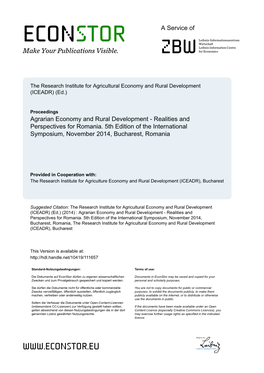 Agrarian Economy and Rural Development - Realities and Perspectives for Romania